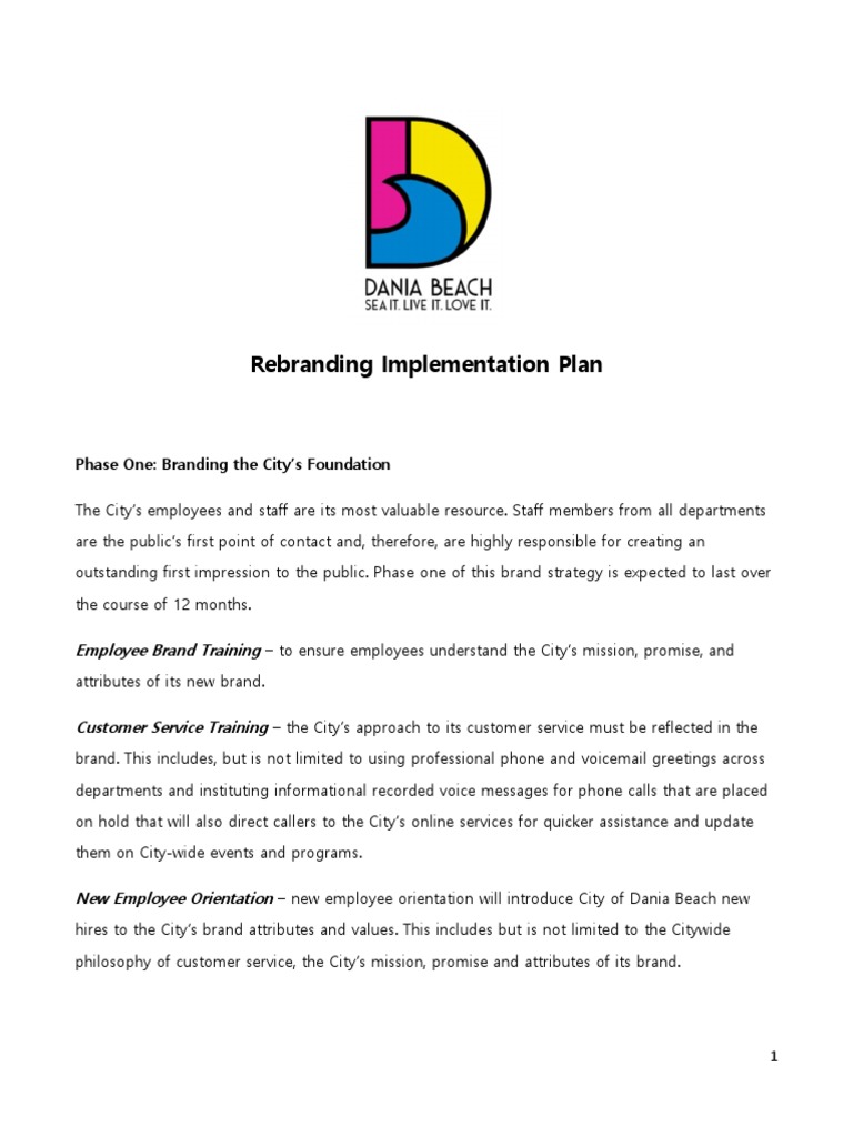 Dania Beach Rebranding Implementation Plan | PDF | Brand | Advertising