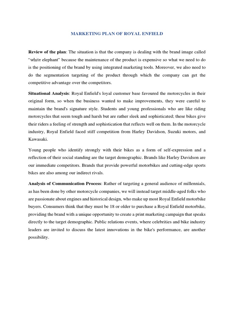 Marketing Plan Of Royal Enfield Pdf Motorcycle Brand