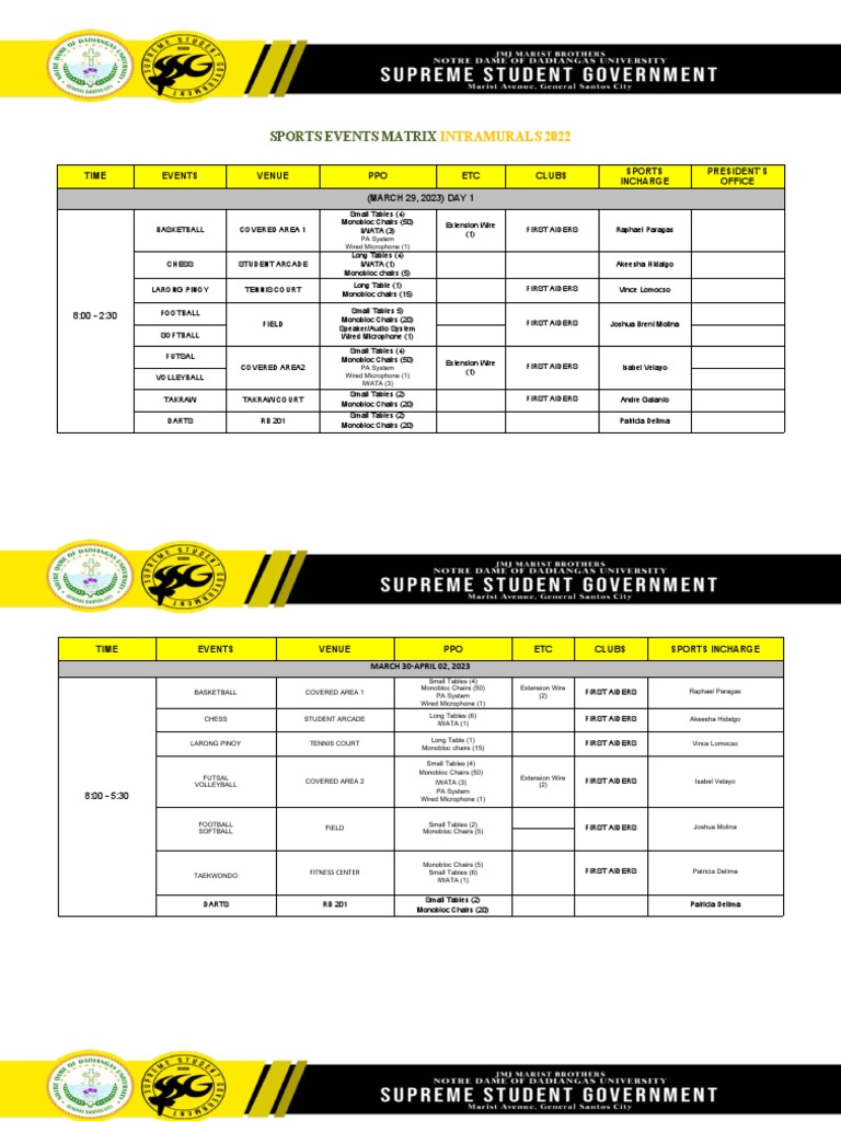 2022 Intramural Sports Events Schedule | PDF