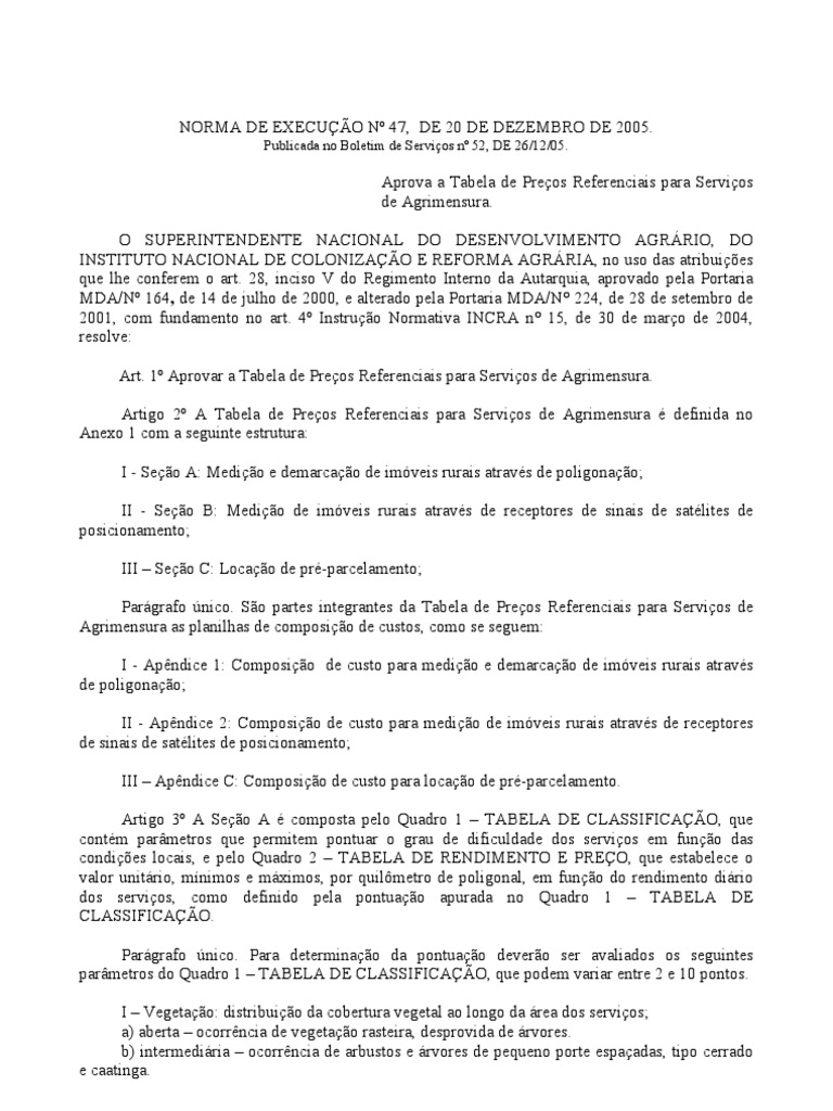 Tabela de Preços Agrimensura  Surveying  Geography
