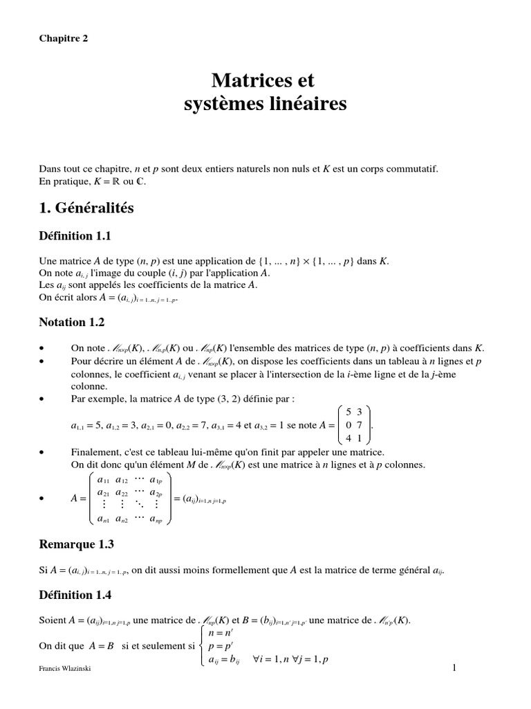 Matrices et systèmes linéaires | PDF | Matrice (Mathématiques) | Base ...