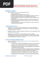 Module 7: Medication Errors and Risk Reduction: Learning Outcomes