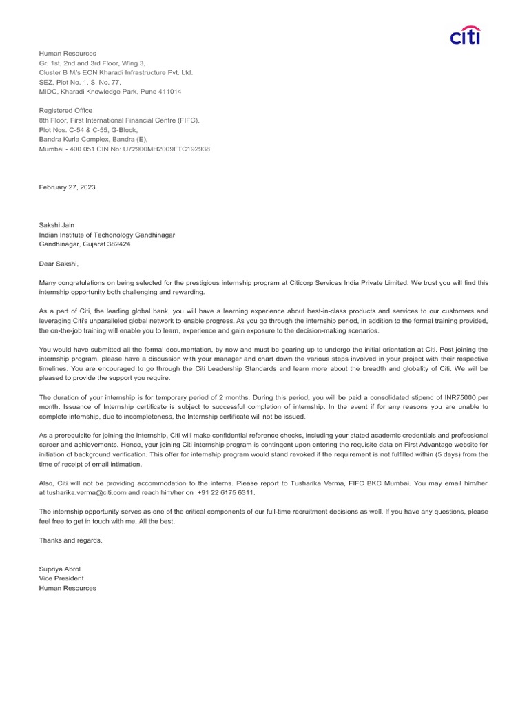 Sakshi Jain - Offer APAC - India Summer (Final 2020) | PDF | Citigroup