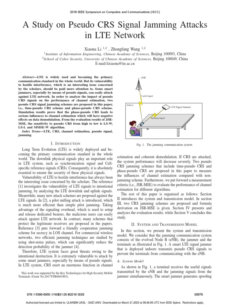 A Study On Pseudo CRS Signal Jamming Attacks in LTE Network PDF