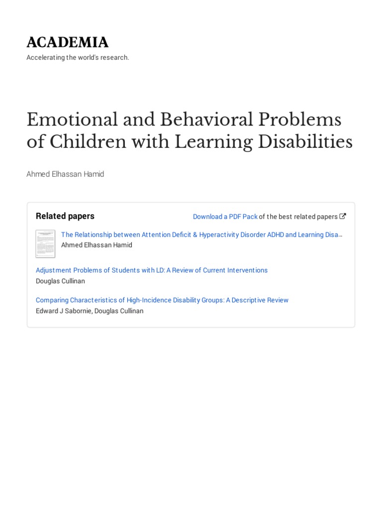 Emotional and Behavioral Problems of Children With Learning ...