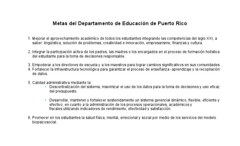 Metas del Departamento de Educación PR | PDF | Negocios