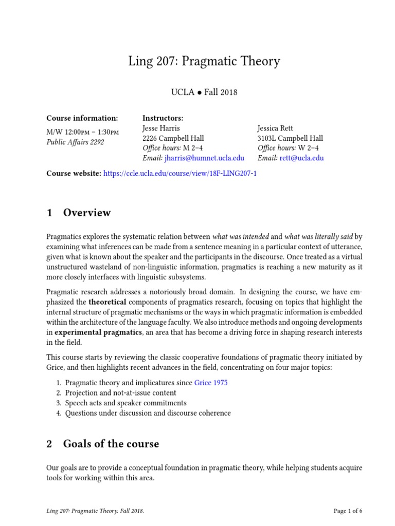 UCLA Ling 207: Pragmatic Theory Course | PDF | Semantics | Language ...
