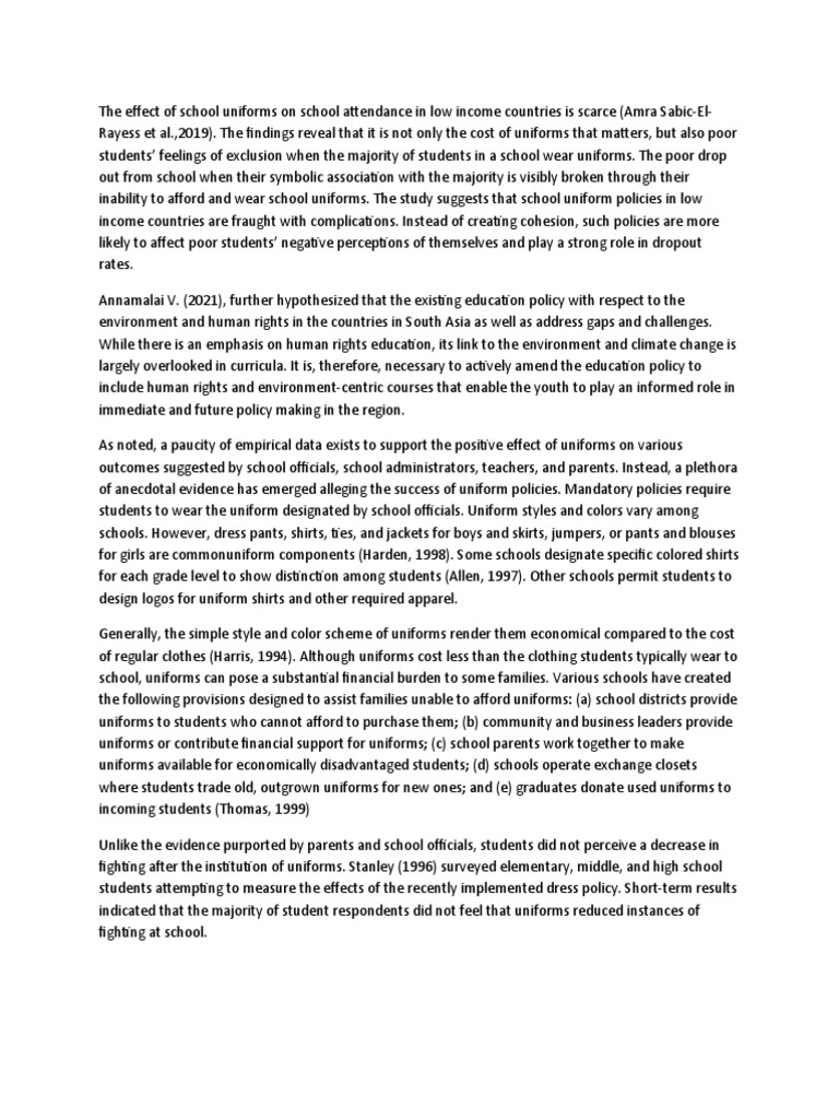 Effects Of School Uniforms PDF Clothing