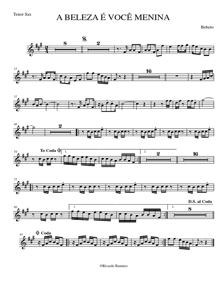 A Beleza É Você Menina Bebeto - Tenor Sax | PDF