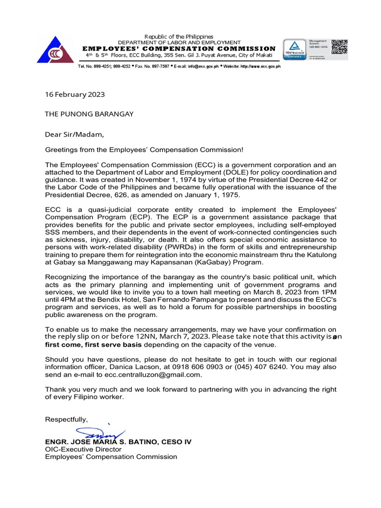 Invitation Employees Compensation Commission March 8 Town Hall Meeting