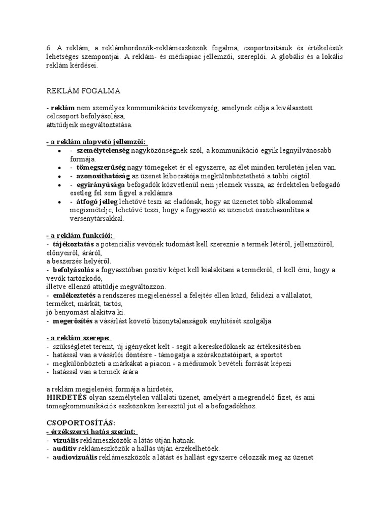 A Reklám Alapvető Jellemzői | PDF