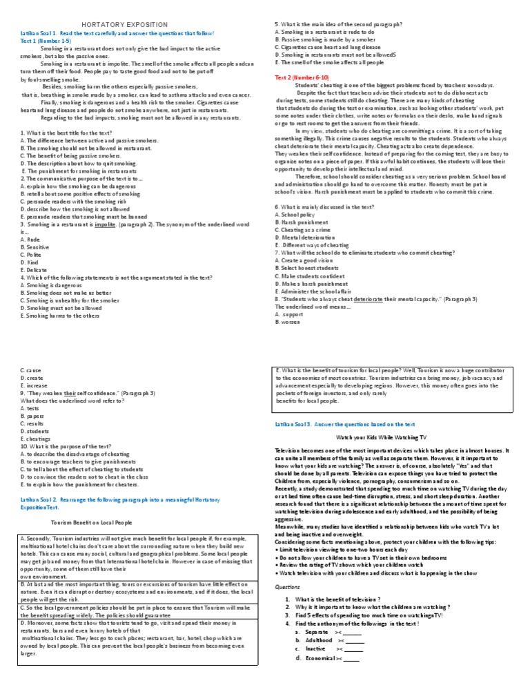 HORTATORY EXPT - Soal Latihan | PDF | Tobacco Smoking | Addiction