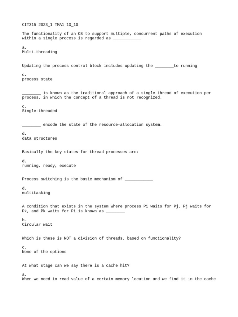 Cit315 2023 - 1 Tma12&3 29 - 30 | PDF | Process (Computing) | Thread ...