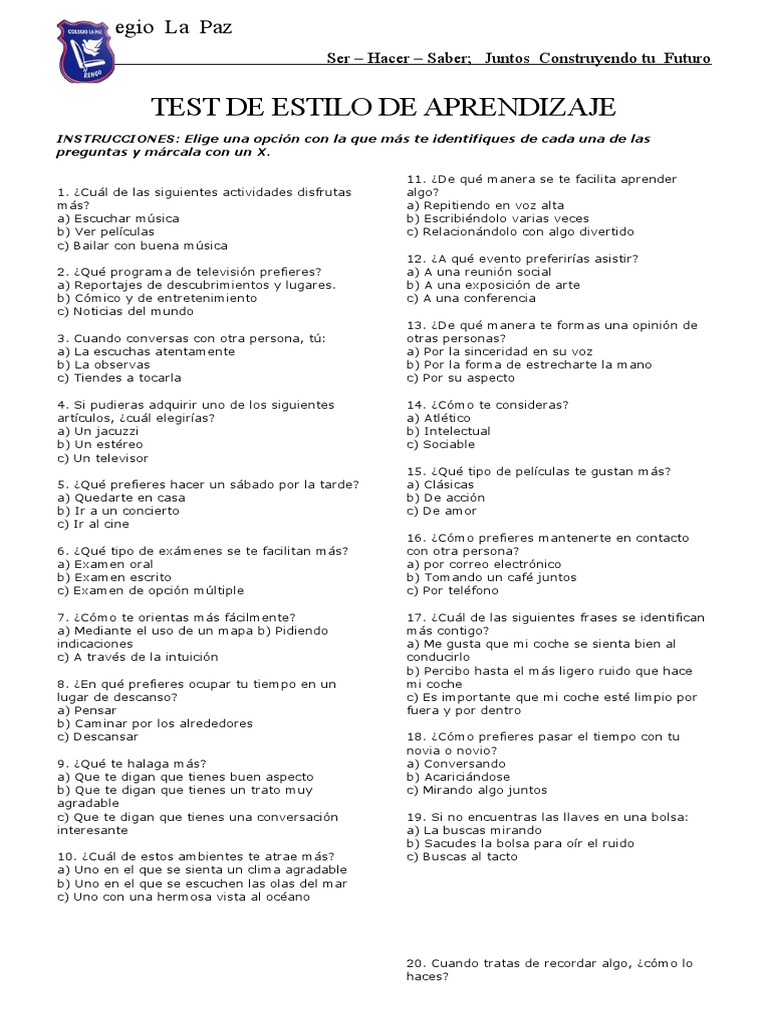 Test de Estilo de Aprendizaje | PDF