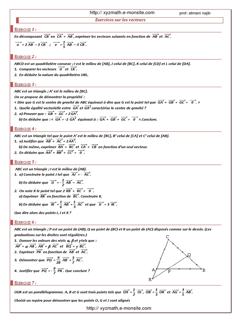 Exercices Corrigés sur les Vecteurs | PDF | Objets mathématiques | Algèbre