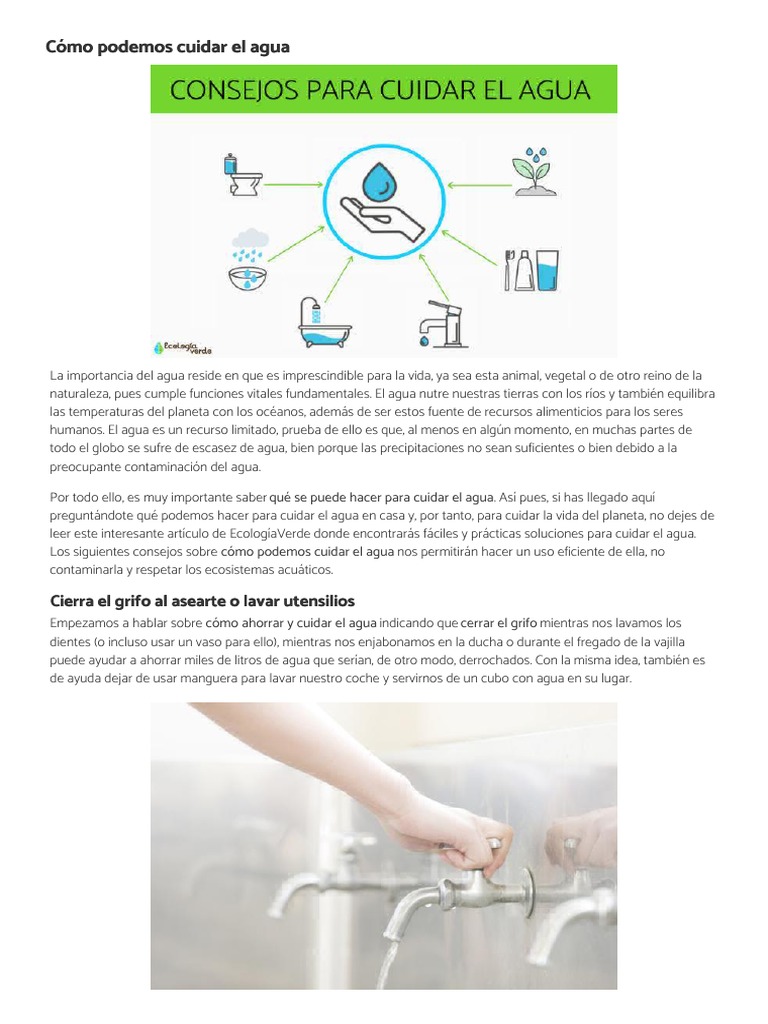C mo Podemos Cuidar El Agua Ecologiaverde PDF Agua Residuos