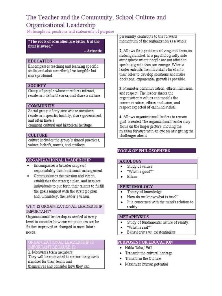 The Teacher and The Community School Culture and Organizational ...