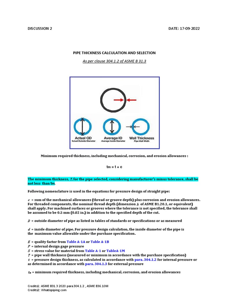 Pipe Thickness Calculation PDF Pipe (Fluid Conveyance