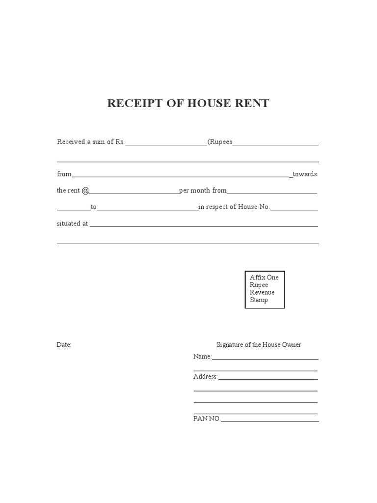House Rent Receipt Template Word PDF