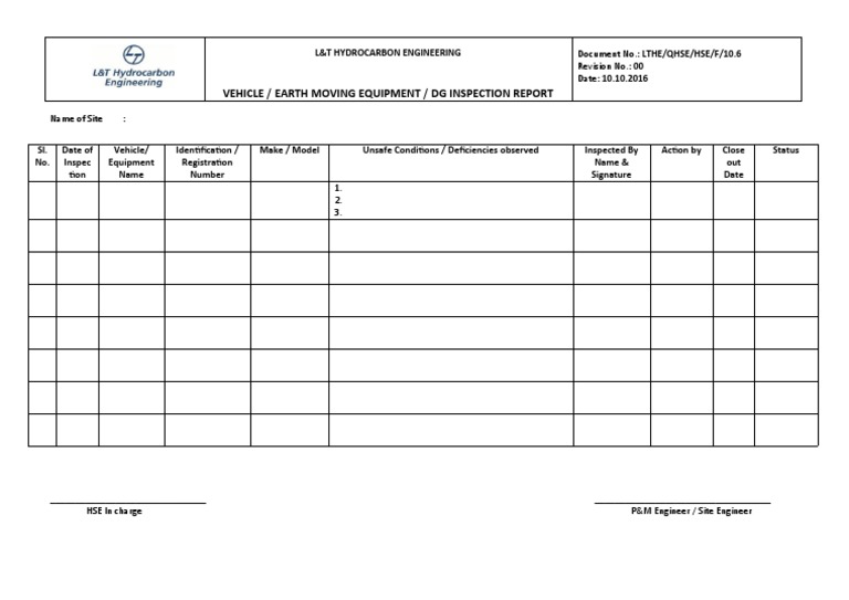 Vehicle Equipment Inspection Report Rev 00 PDF