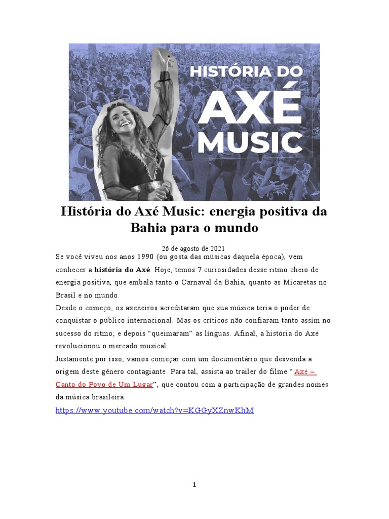 História do Axé Music e suas Raízes | PDF | Arte