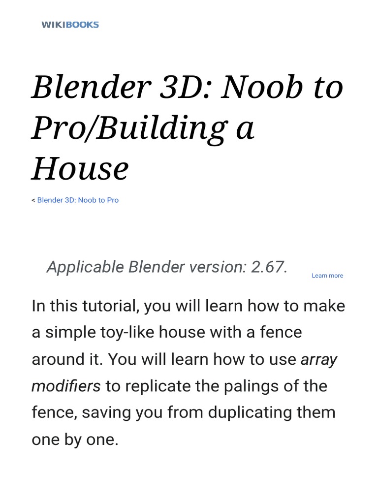 Blender 3D Noob To Pro Building A House PDF Download Free PDF