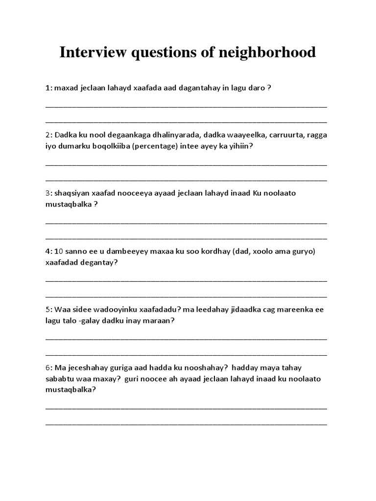 Neighborhood Interview Questions | PDF