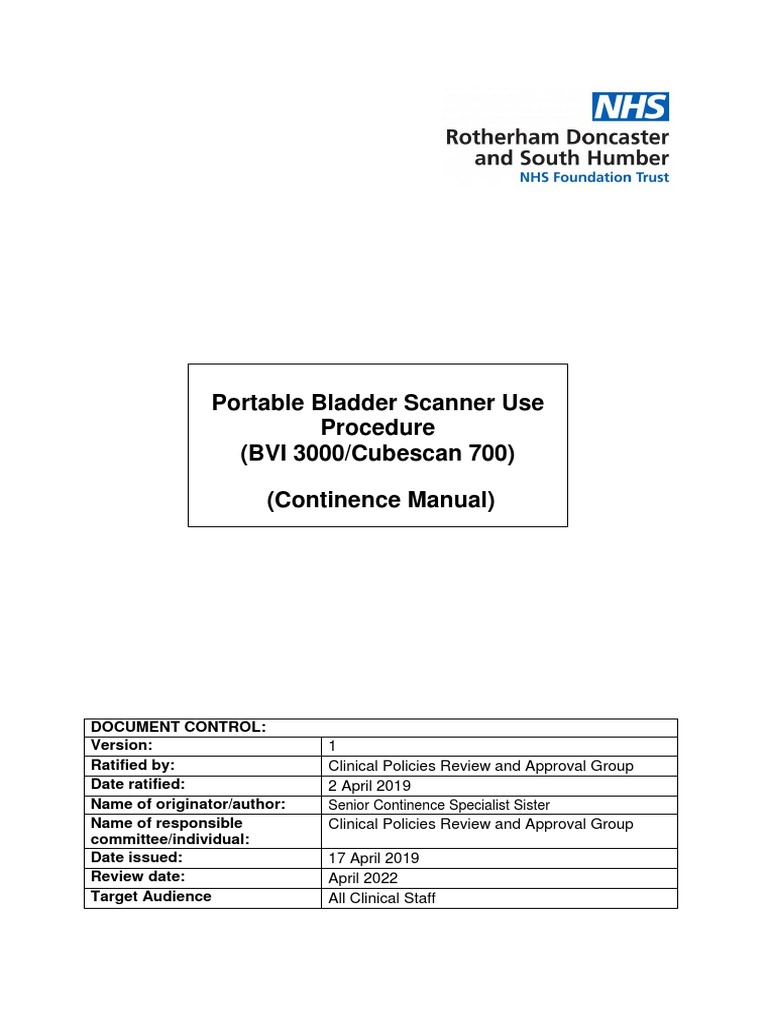Portable Bladder Scanner Procedure | PDF | Urinary Incontinence | Medicine