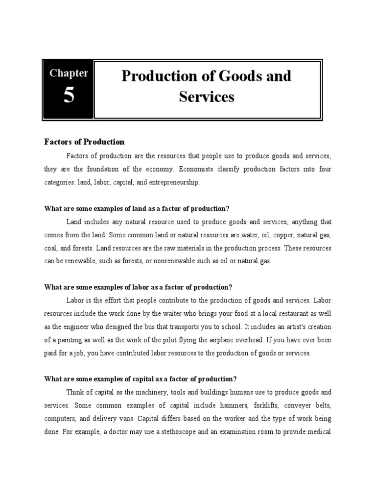 Chapter 5 Production of Goods and Services PDF Cost Marginal Cost