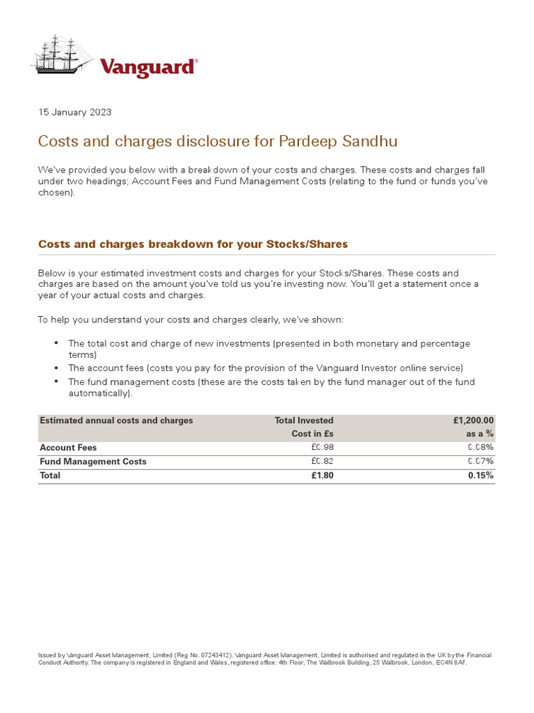 Vanguard Costs PDF Investment Management The Vanguard Group