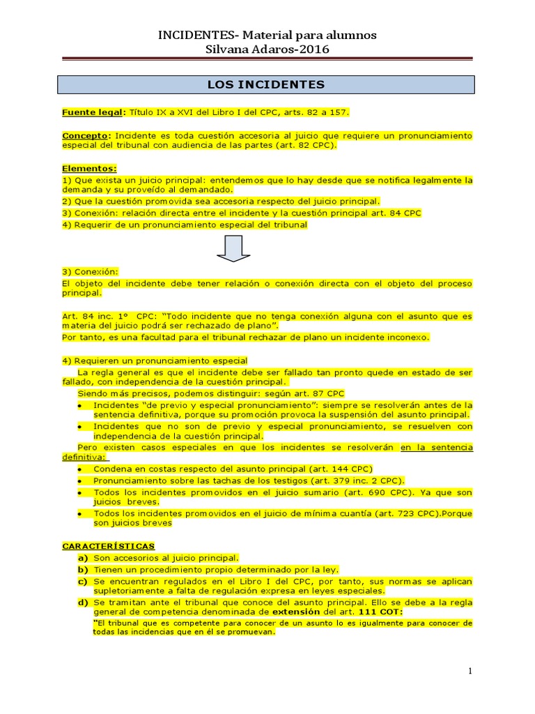 01 Incidentes PDF Sentencia (ley) Demanda judicial