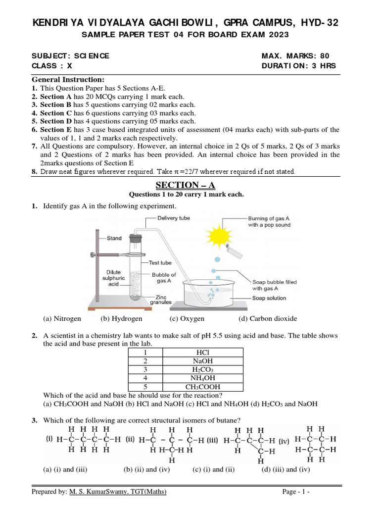 Science Class X Sample Paper Test 04 For Board Exam 2023 1 Pdf