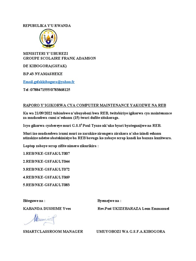 GSFAK Computer Maintenance Report | PDF | Business | Computers