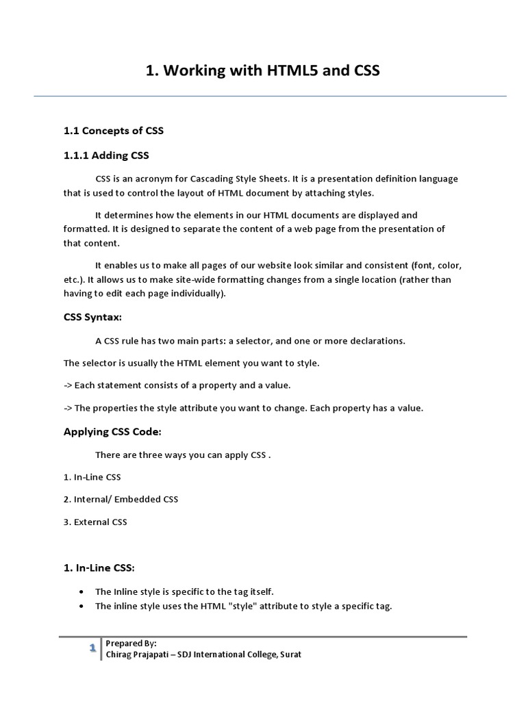 Working With HTML5 and CSS | PDF | Html Element | Hyperlink