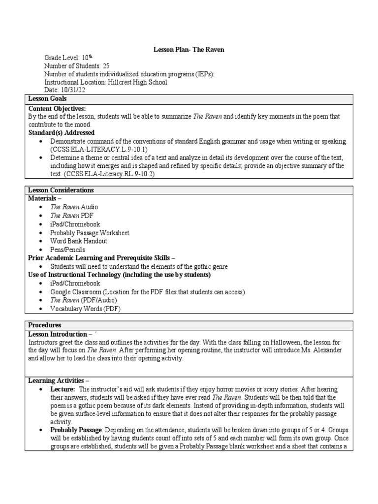 The Raven Lp Pdf Individualized Education Program Cognition