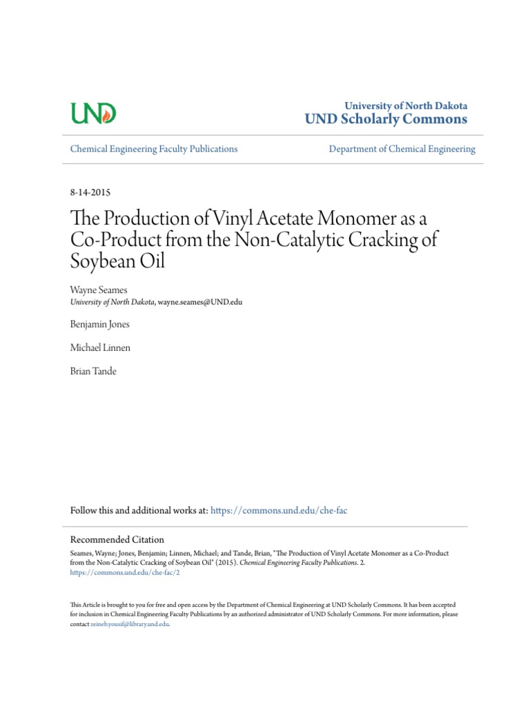 The Production of Vinyl Acetate Monomer As A CoProduct From The PDF