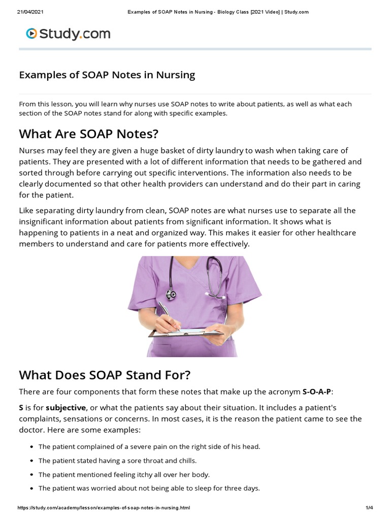 Examples of SOAP Notes in Nursing Biology Class (2021 Video) PDF