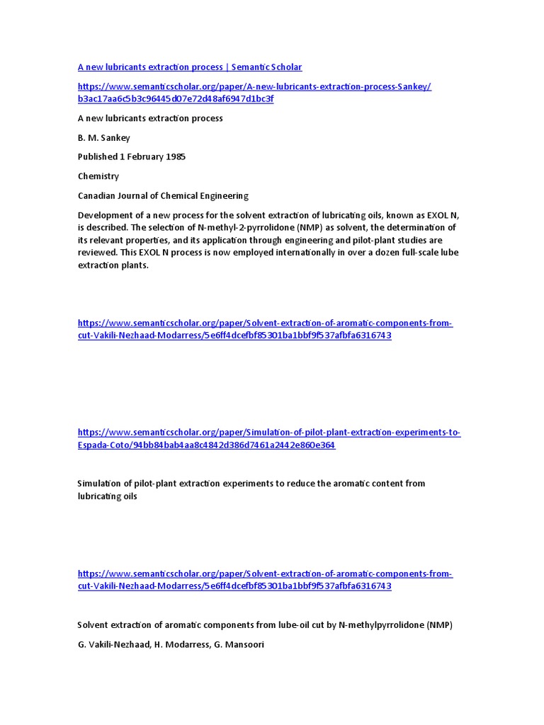 WEBS A New Lubricants Extraction Process PDF Lubricant Chemistry