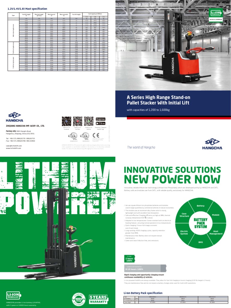 High Range Stand-on Pallet Stacker | PDF | Lithium Ion Battery ...