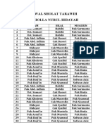 Jadwal Sholat Tarawih Nurul Hidayah