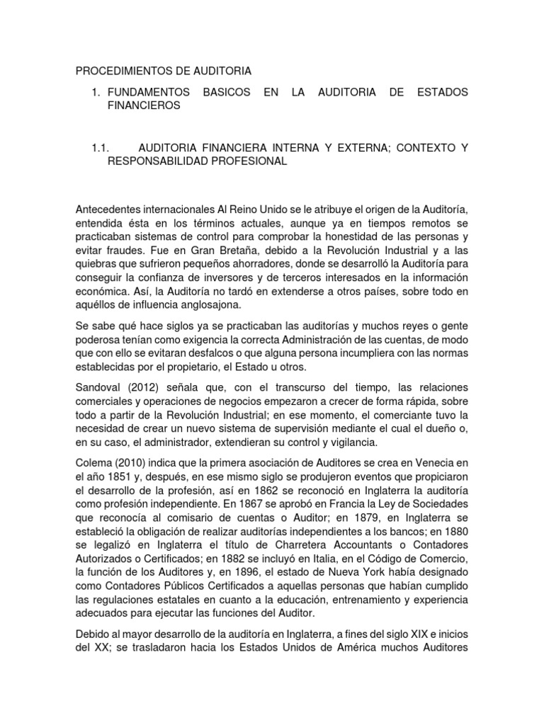 Procedimientos de Auditoria | PDF | Auditoría | Contabilidad