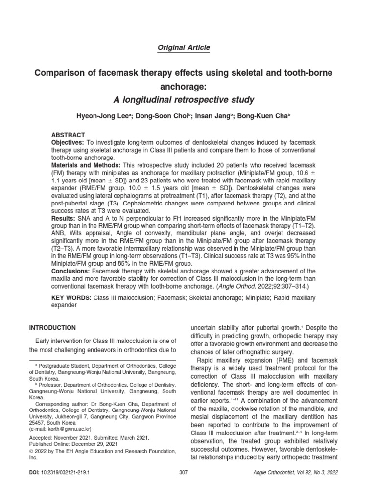 Comparison of facemask therapy effects using skeletal and tooth-borne