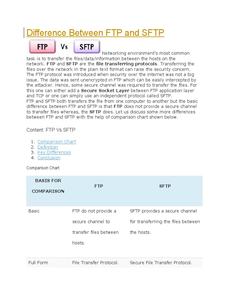 Difference Between FTP and SFTP | PDF | File Transfer Protocol | Secure ...