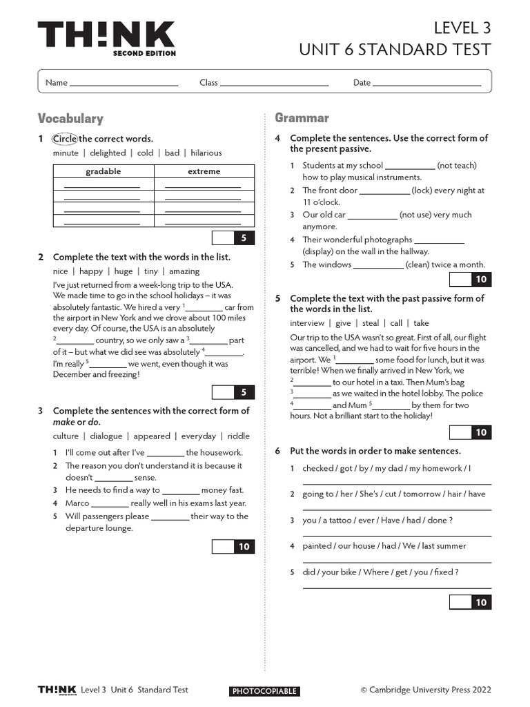 Thk2e BrE L3 Unit Test Standard 6 | PDF