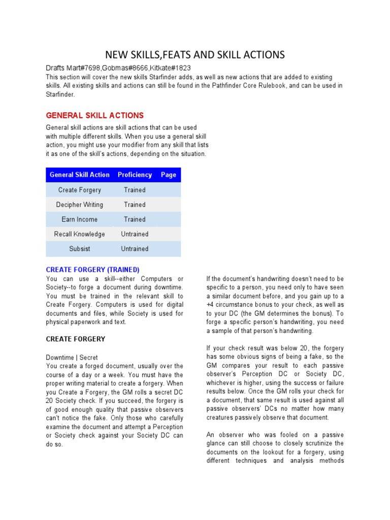 Starfinder 2e Skills Feats Playtest v1 Download Free PDF