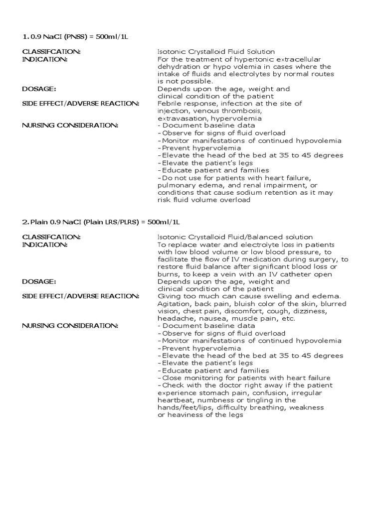 Guide to Common Intravenous Fluid Solutions Classification