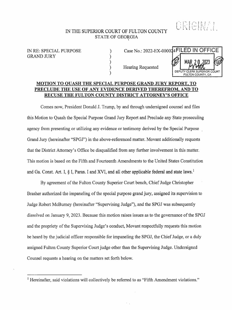 Motion To Suppress Fulton County Grand Jury Report | PDF | Witness |  Precedent