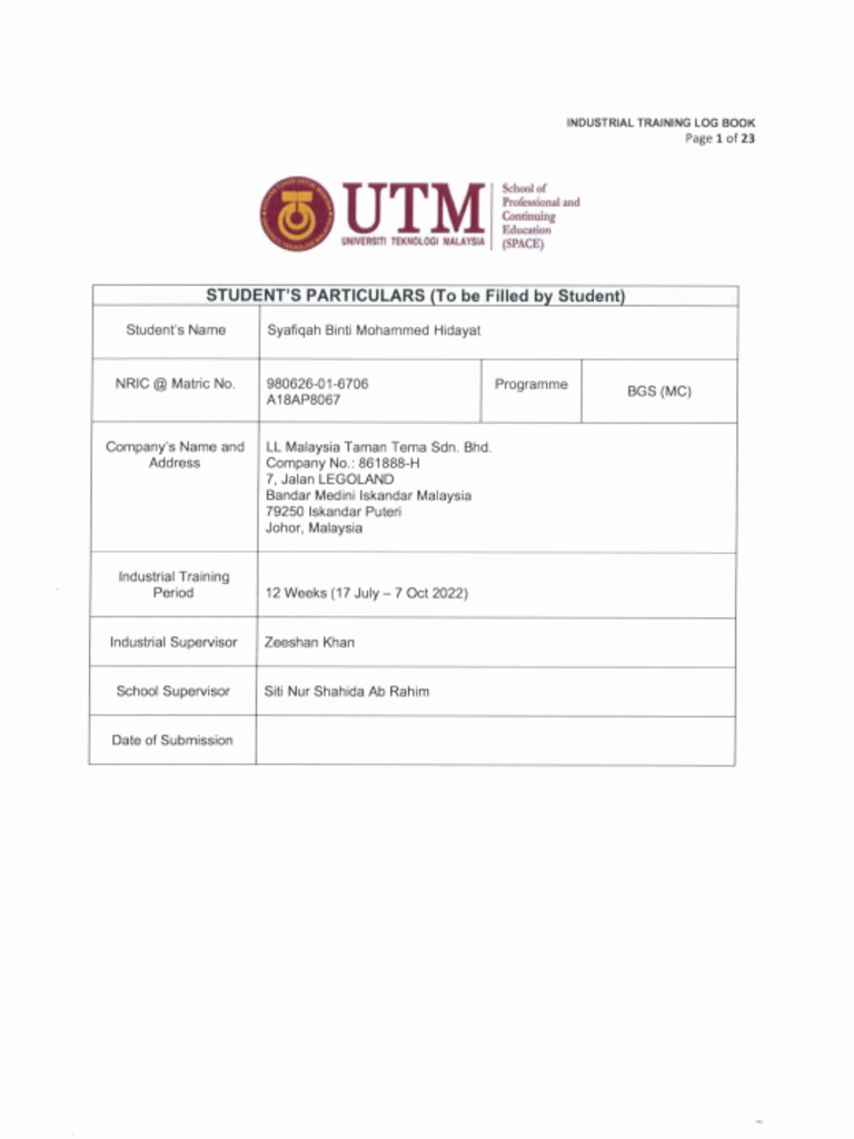 Log Book Internship Syafiqah Hidayat PDF