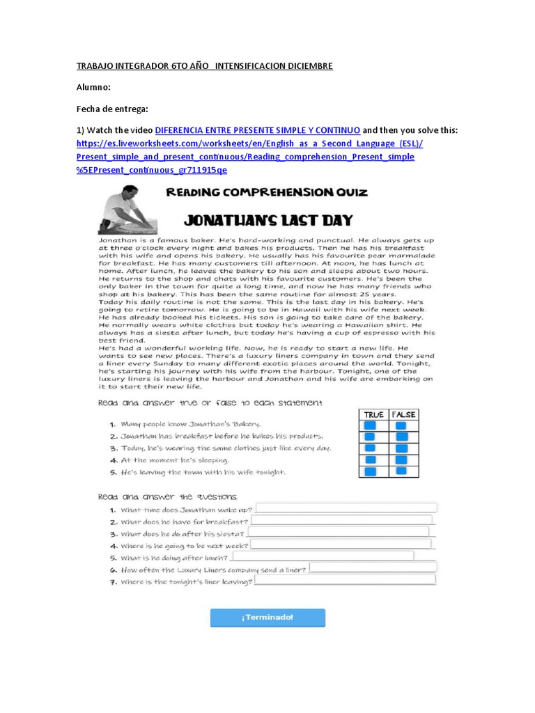 Analysis of a Spanish Language Document Covering Grammar Exercises on