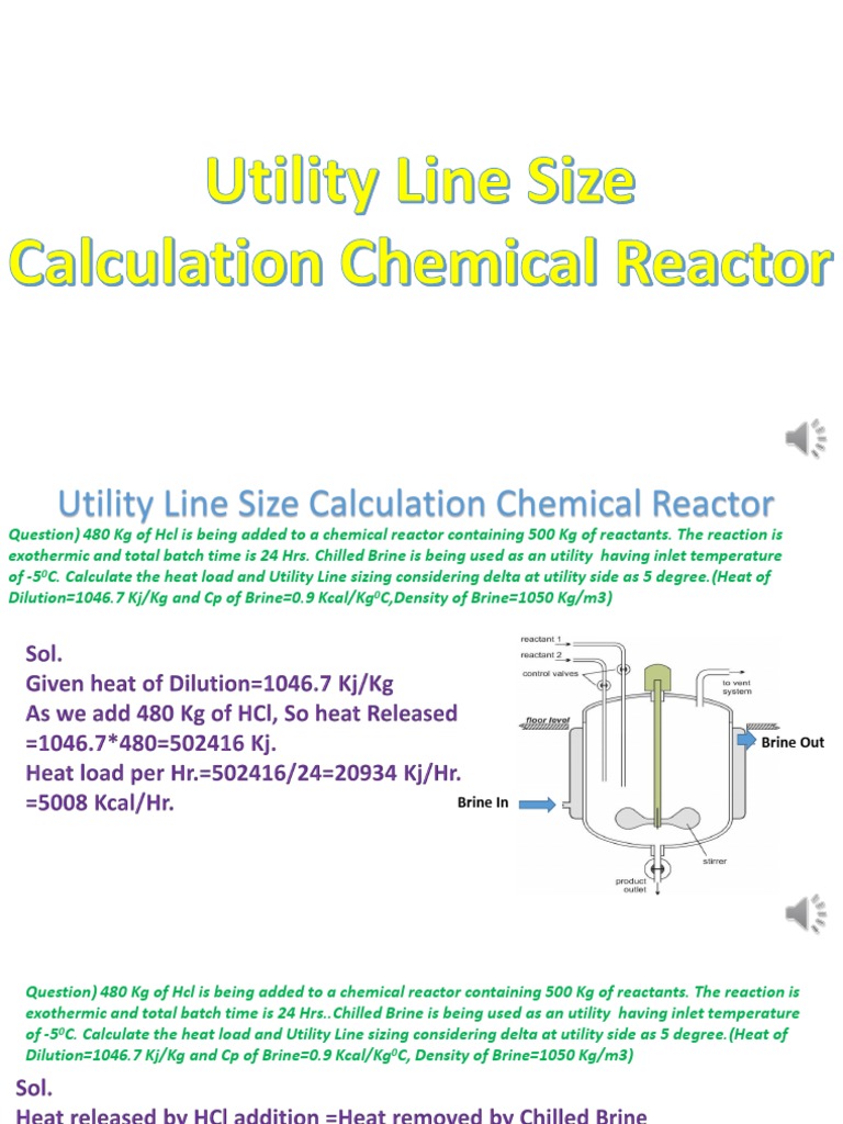 Utility Line Size Calculation Chemical Reactor PDF PDF